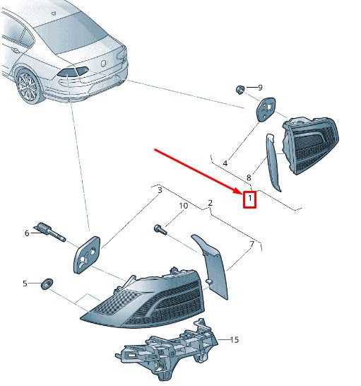 Volkswagen Passat B8 (3G2, CB2) Sağ İç Stop Lambası WİSCO Marka 2014 / 2018 Model Arası 3G5945094B